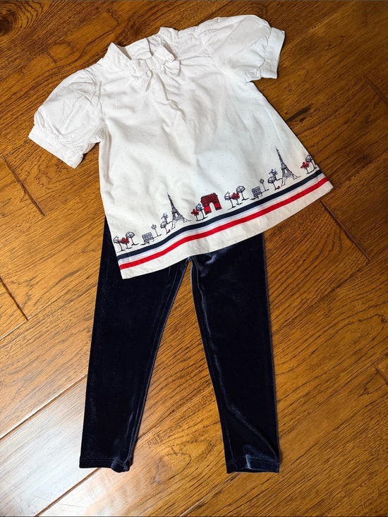 Janie and Jack Other - Janie and Jack White Top with Navy Velvet Leggings